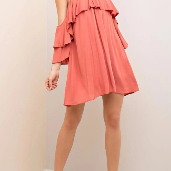 entro Tops - ENTRO💗Boho Marsala Color Ruffled Off Shoulder Swing Dress💗 Sz M
